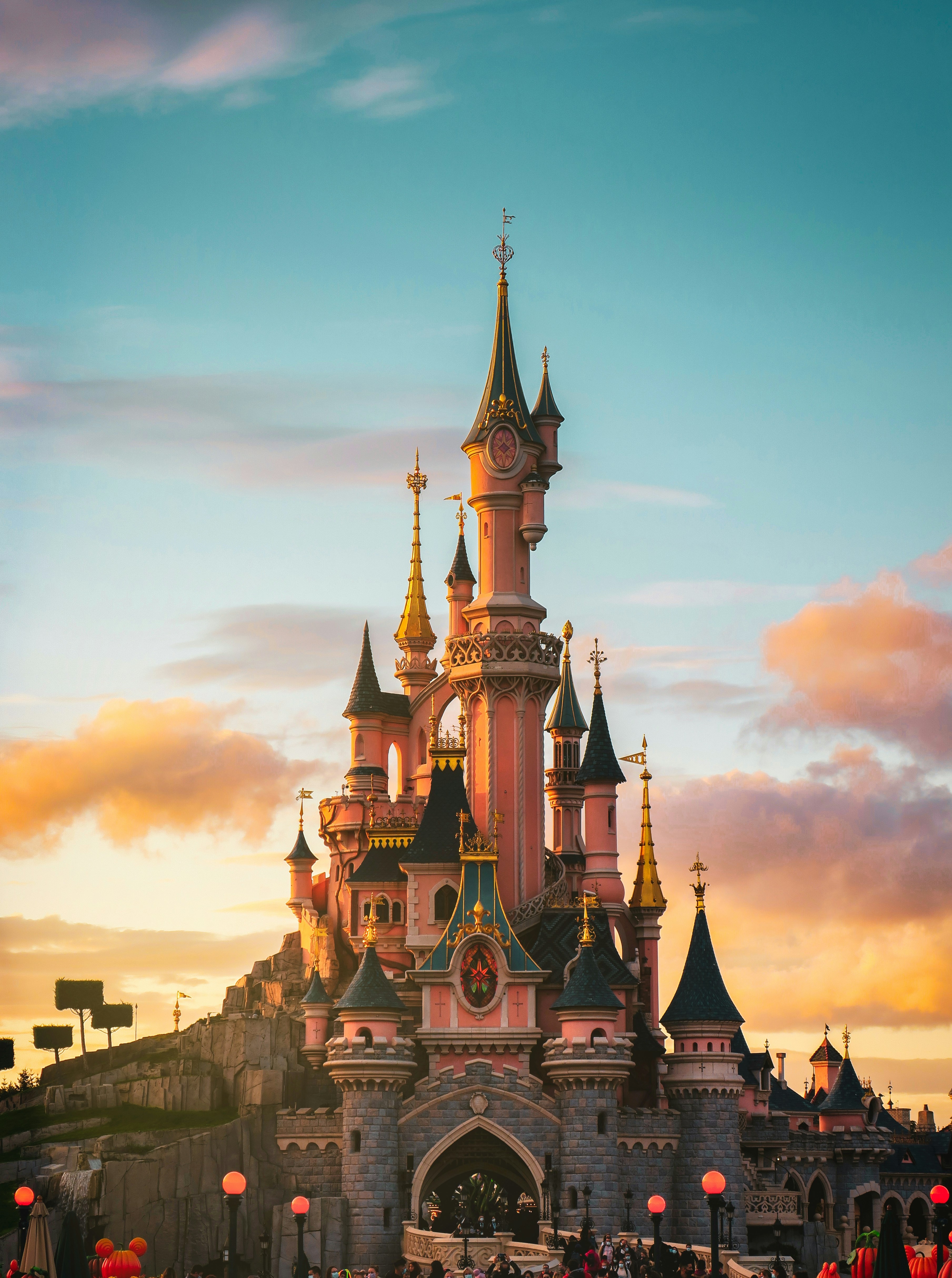Disneyland Paris castle at sunset