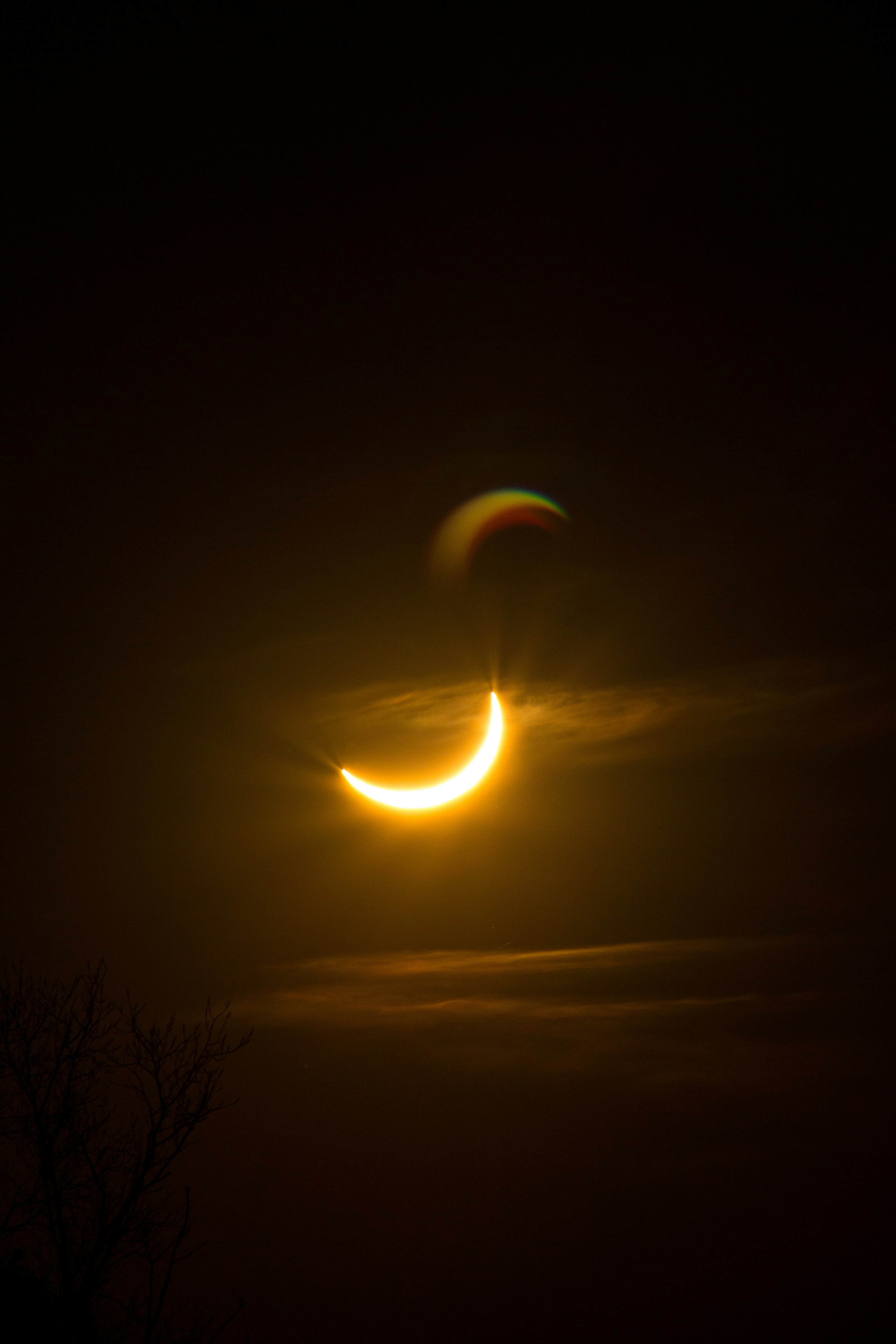 Close view of the Moon covering most of the Sun during a solar eclipse