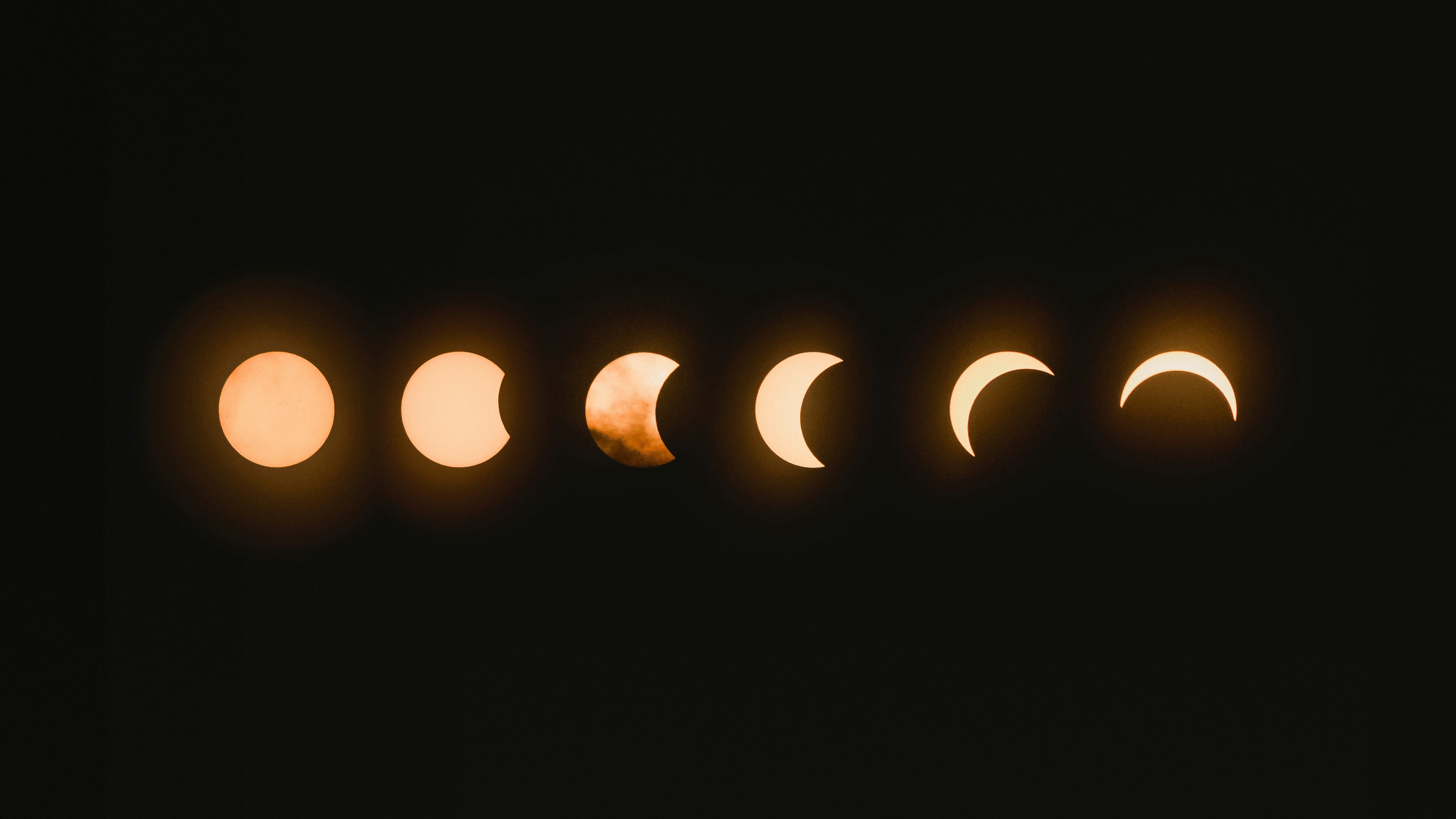 Sequence showing different stages of a partial solar eclipse