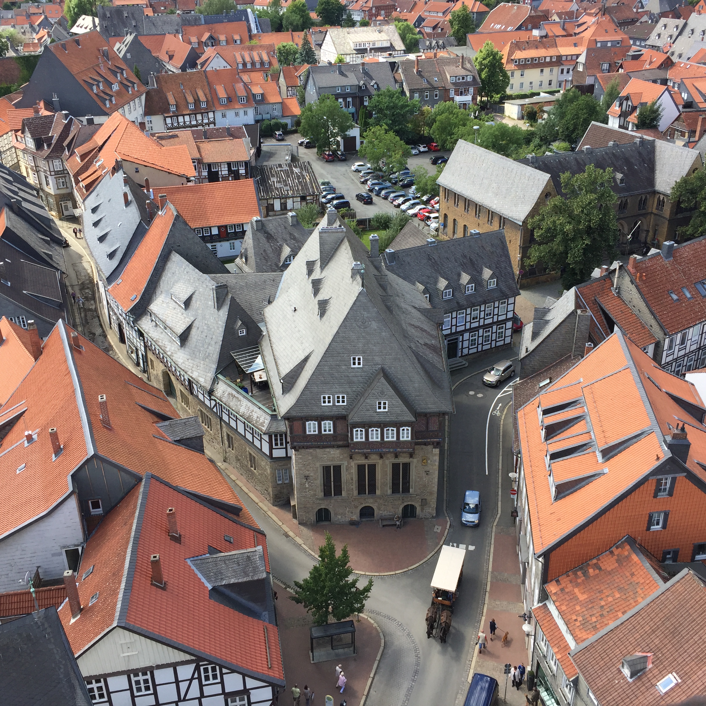 Goslar old town street leading towards the hills