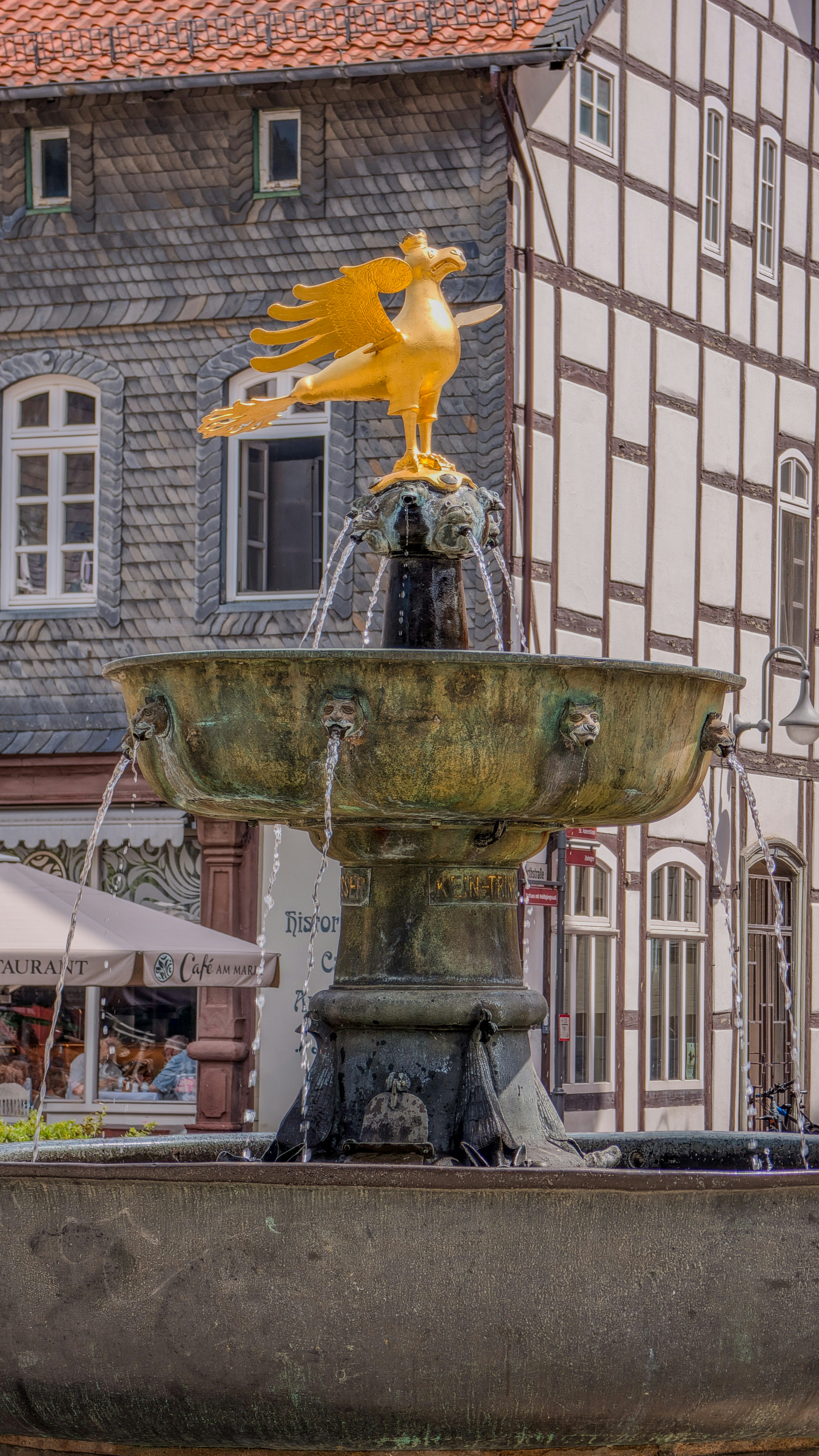 Goslar market fountain with golden eagle