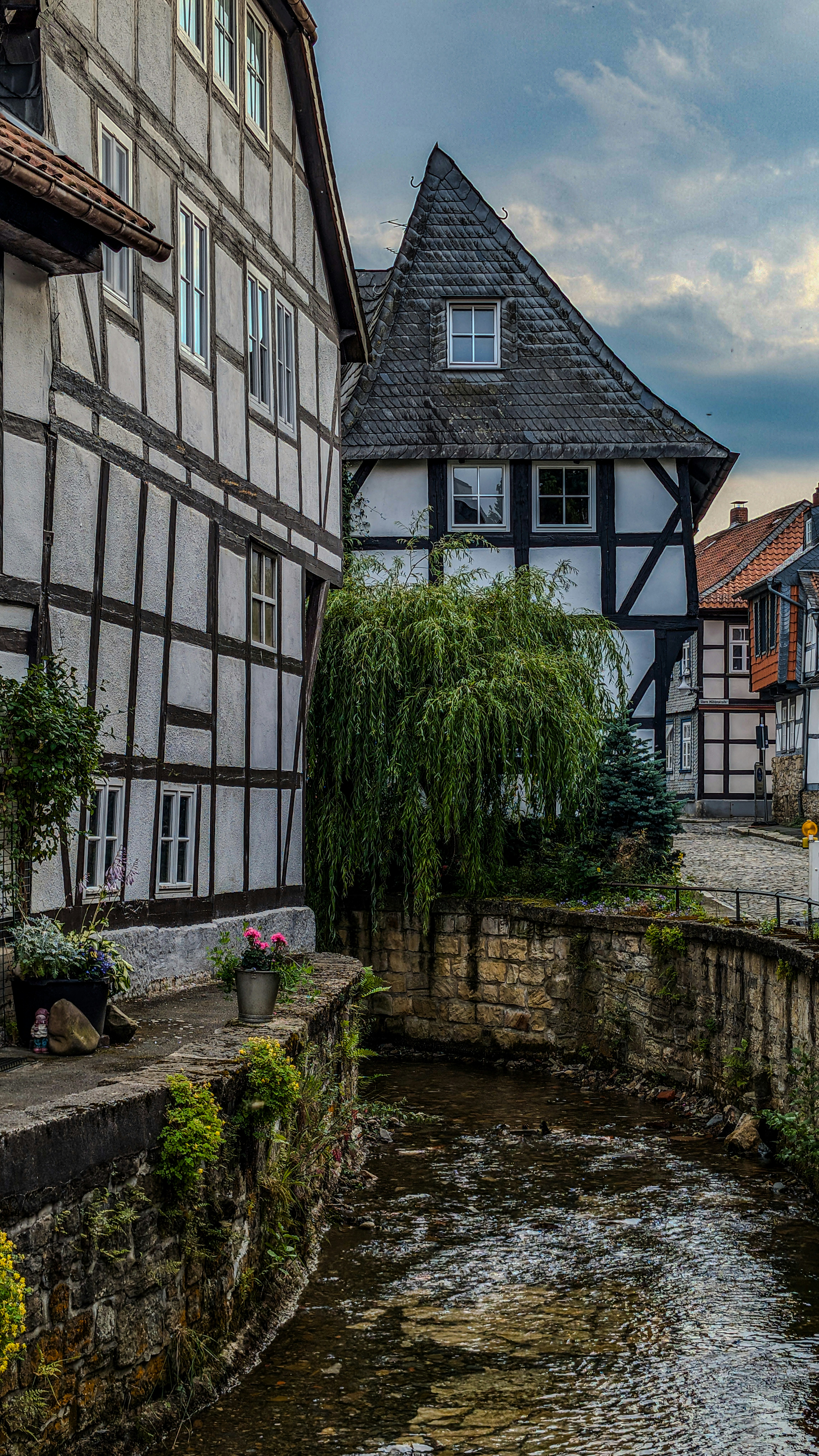Half-timbered houses along a stream in Goslar